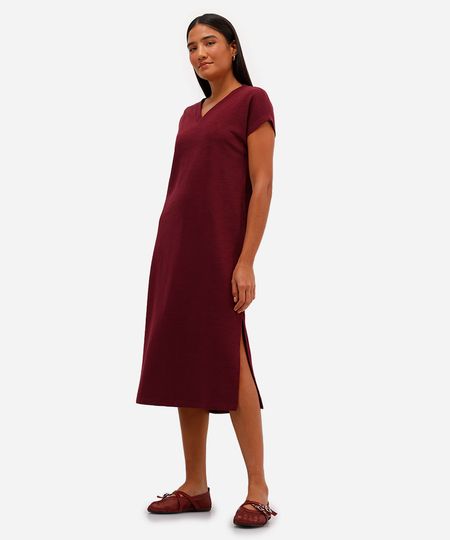 vestido midi básico feminino texturizado vinho PP vestido midi básico feminino texturizado vinho PP