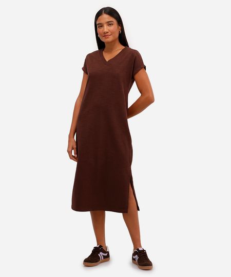 vestido midi básico feminino texturizado marrom G