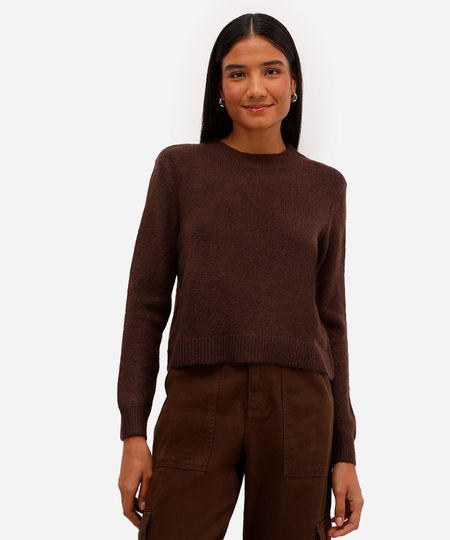 suéter básico cropped feminino de tricot marrom GG
