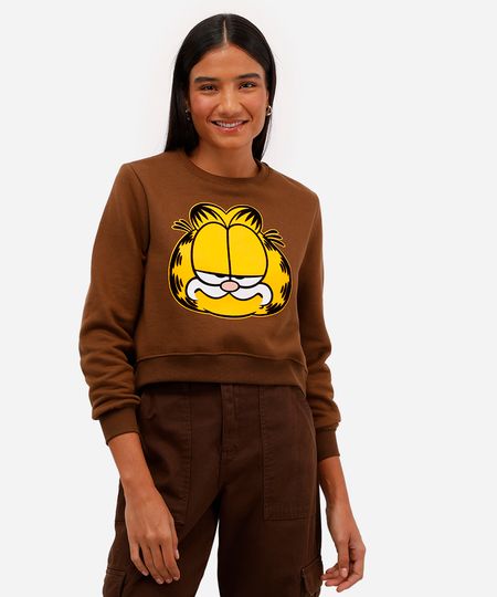 blusão cropped feminino de moletom felpado garfield marrom M blusão cropped feminino de moletom felpado garfield marrom M