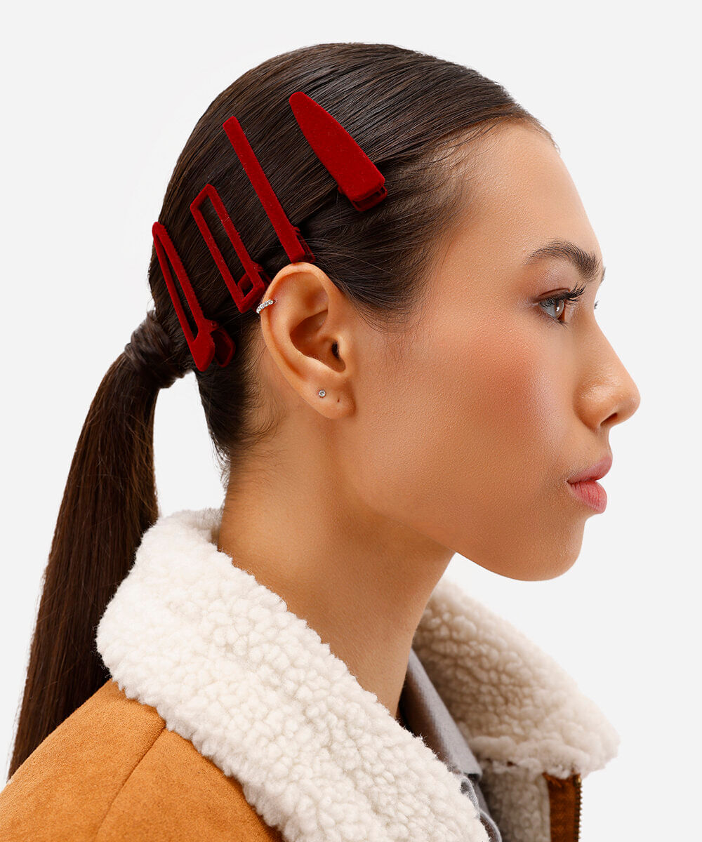 kit de 4 presilhas de cabelo texturizada vinho