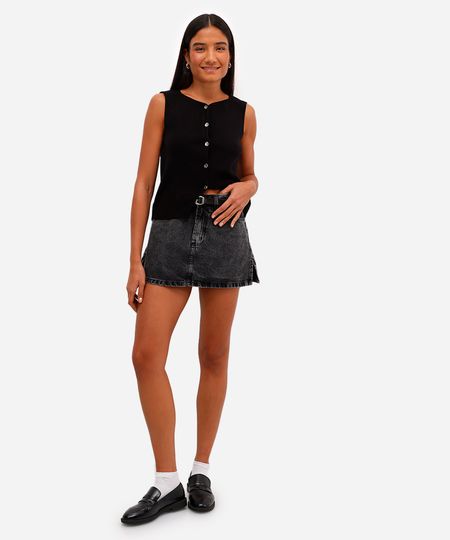 short saia feminino jeans com cinto preto 36