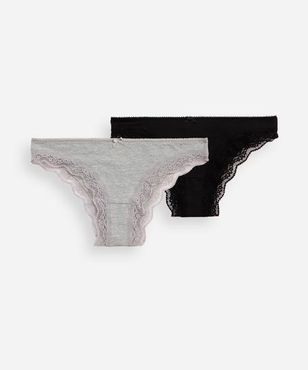 kit de 2 calcinhas caleçon de algodão com renda colorido M
