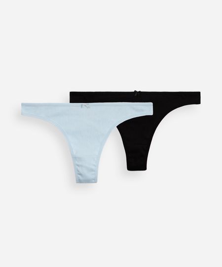 kit de 2 calcinhas fio dental de algodão canelado colorido P kit de 2 calcinhas fio dental de algodão canelado colorido P