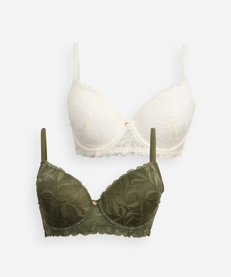 kit de 2 sutiãs meia taça com renda floral colorido 40