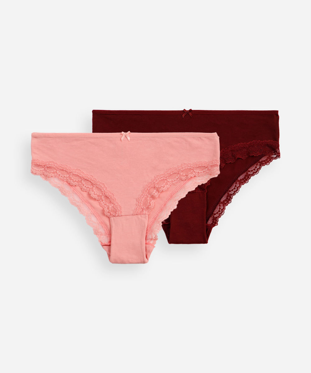 Vista 2 kit de 2 calcinhas caleçon de algodão com renda colorido C&A SORTIDO (KIT) C&A SORTIDO (KIT)