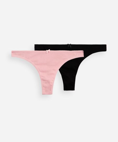 kit de 2 calcinhas fio dental de algodão canelado colorido P kit de 2 calcinhas fio dental de algodão canelado colorido P