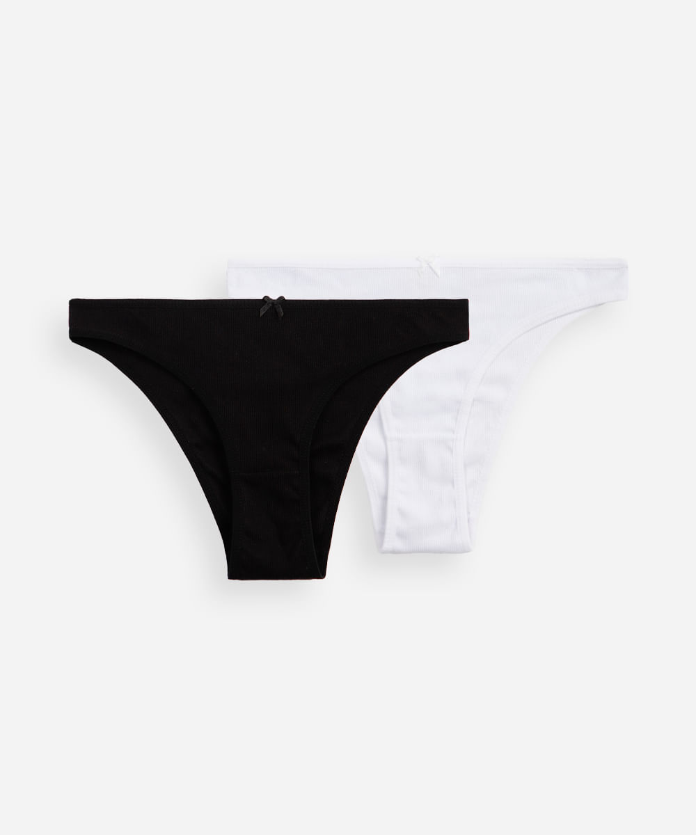 kit de 2 calcinhas biquíni de algodão canelado colorido