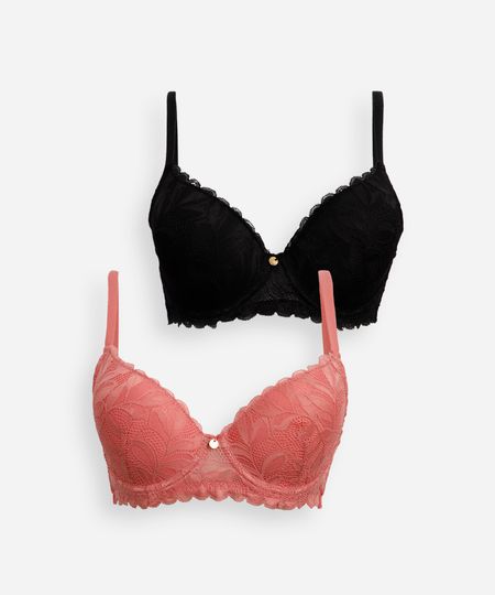 kit de 2 sutiãs meia taça com renda floral colorido 46 kit de 2 sutiãs meia taça com renda floral colorido 46