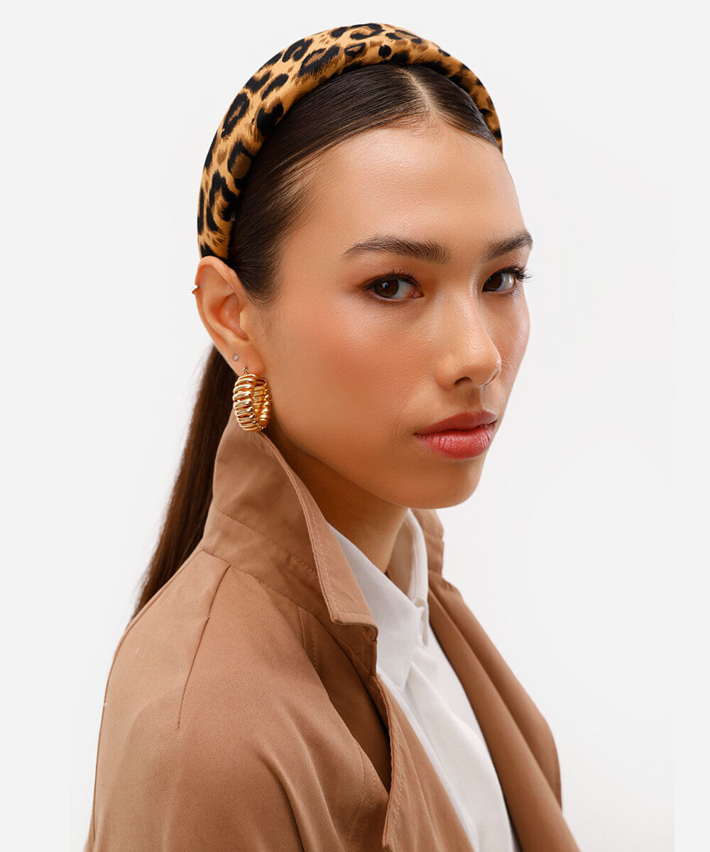tiara de cabelo animal print bege