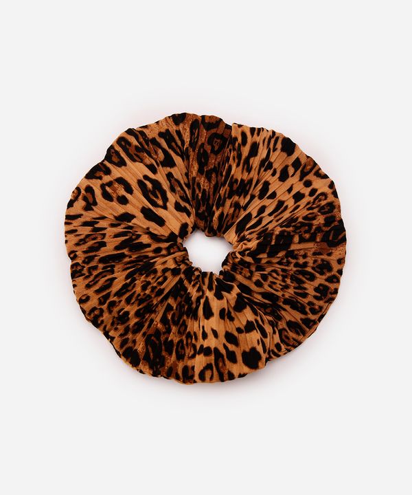 elástico de cabelo feminino scrunchie plissado animal print marrom UNICO