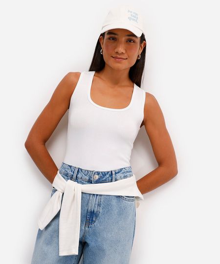 regata feminina de algodão decote quadrado off white PP regata feminina de algodão decote quadrado off white PP