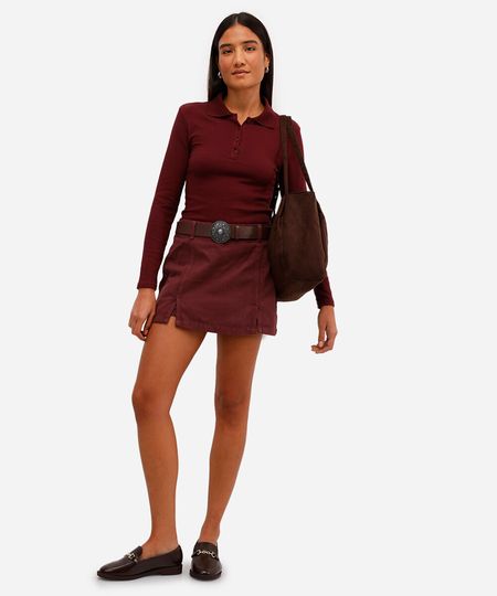 short saia feminino de sarja com fendas - vinho 38
