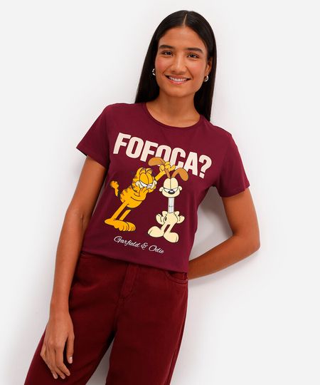 camiseta feminina de algodão garfield vinho M camiseta feminina de algodão garfield vinho M