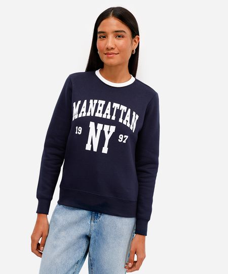 blusão feminino de moletom felpado manhattan azul P blusão feminino de moletom felpado manhattan azul P