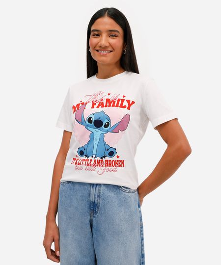 camiseta feminina de algodão manga curta stitch off white P