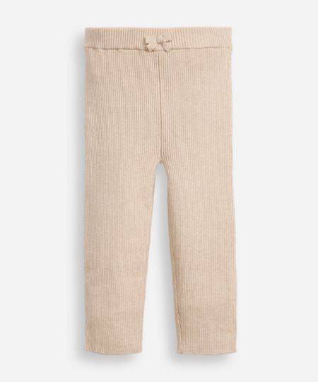 calça legging infantil de tricot canelada bege 18-24