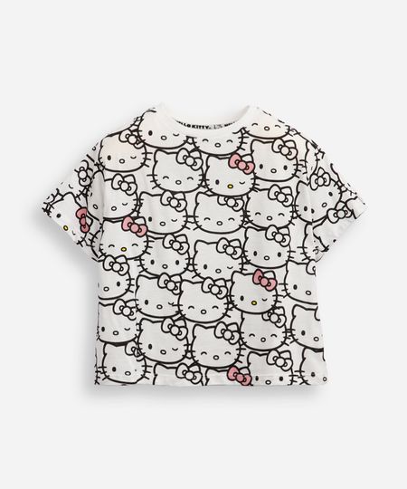 camiseta de algodão infantil hello kitty off white 8
