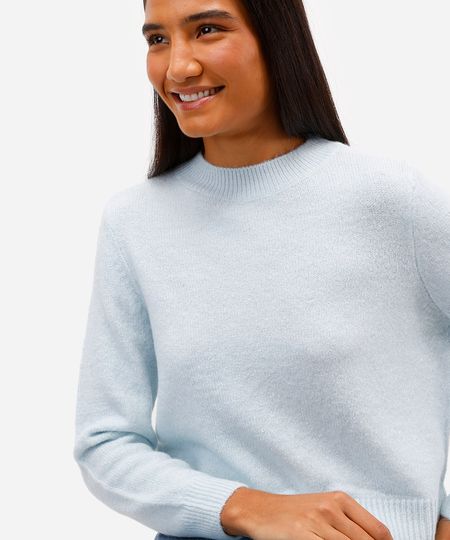 suéter básico cropped feminino de tricot azul P suéter básico cropped feminino de tricot azul P