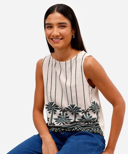 regata feminina de viscose folhagens verde PP