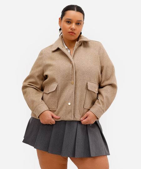 jaqueta feminina texturizada plus size bege GG1
