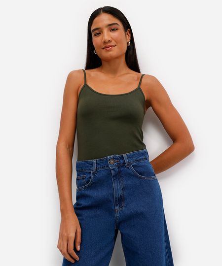 regata básica feminina de algodão alça fina verde M