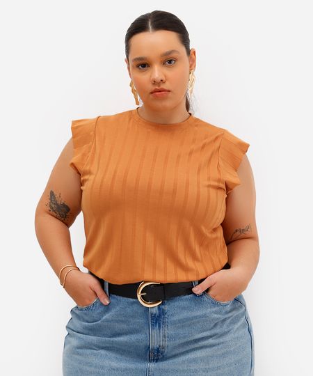 blusa muscle canelada plus size marrom GG blusa muscle canelada plus size marrom GG