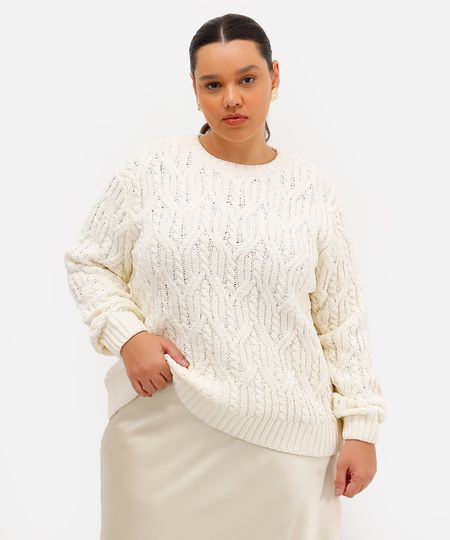 suéter feminino de tricot texturizado plus size off white GG3