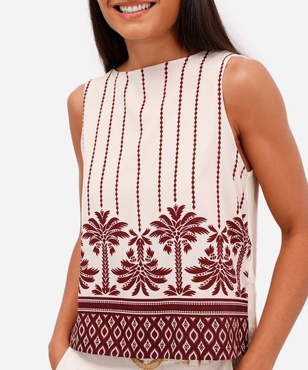 regata feminina de viscose folhagens vinho PP