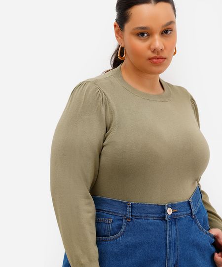 suéter feminino de tricot plus size verde GG2 suéter feminino de tricot plus size verde GG2