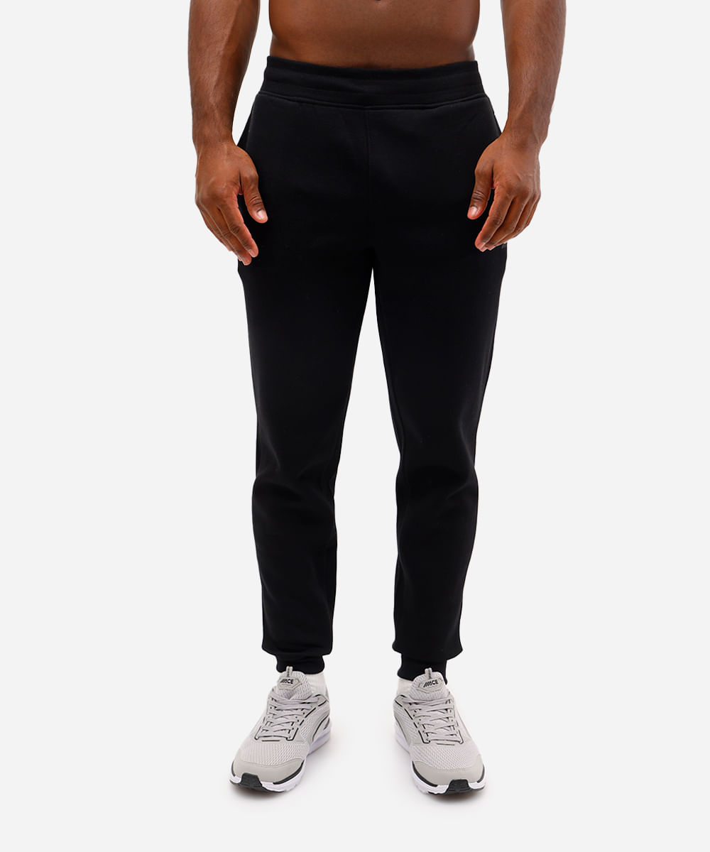 calça jogger masculina de moletom esportiva ace com textura preta