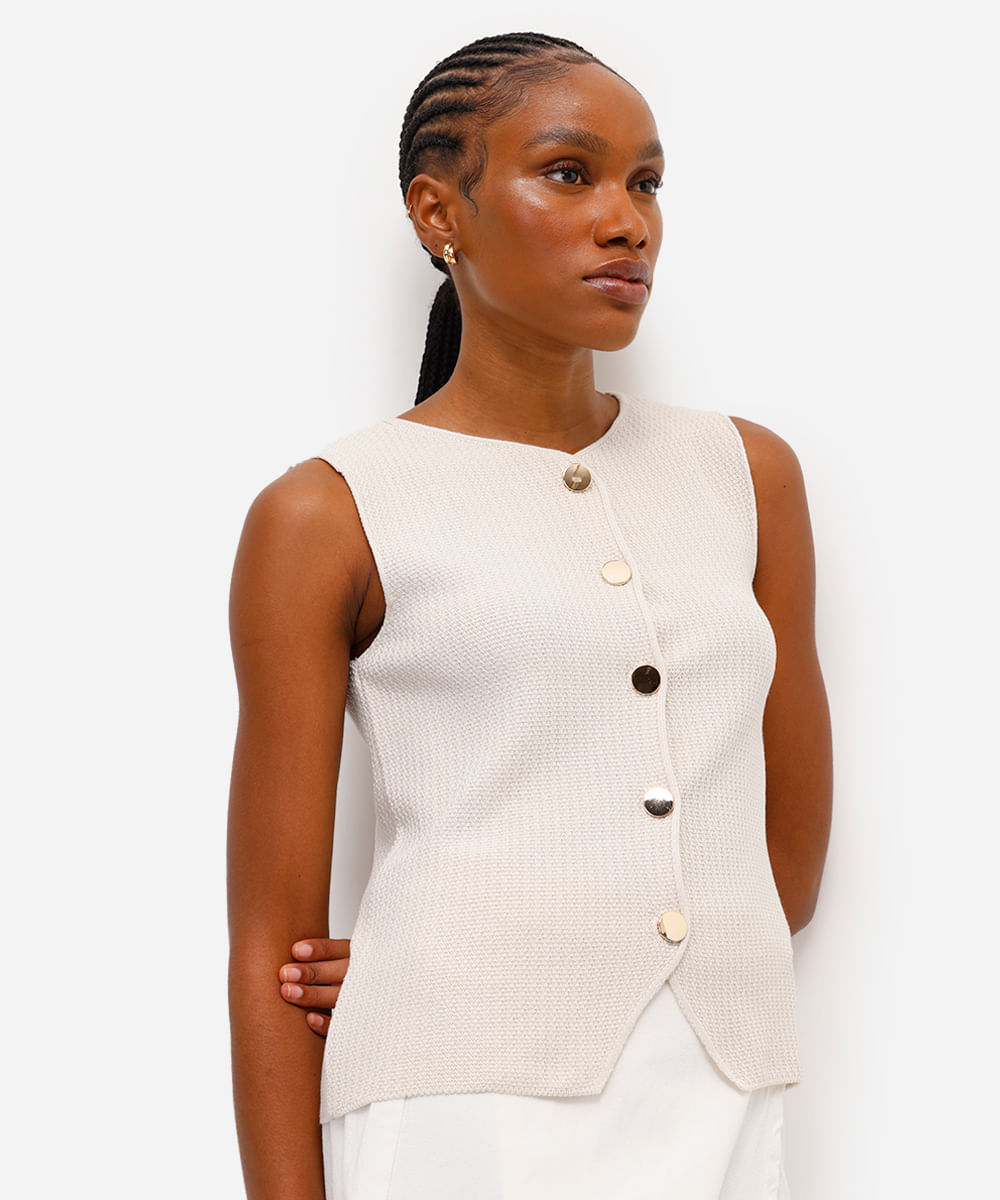 colete feminino de tricot texturizado bege