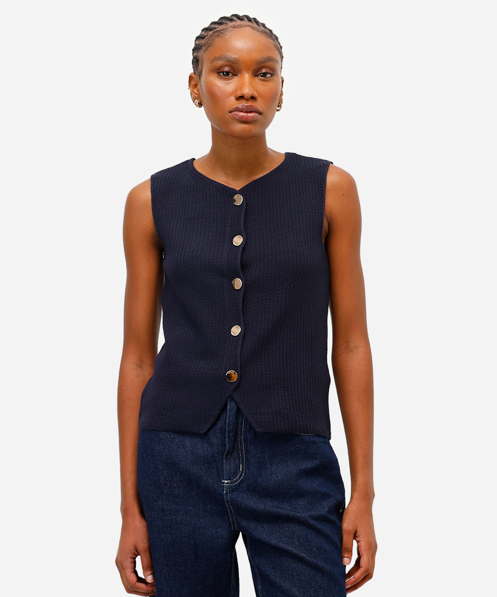 colete feminino de tricot texturizado azul