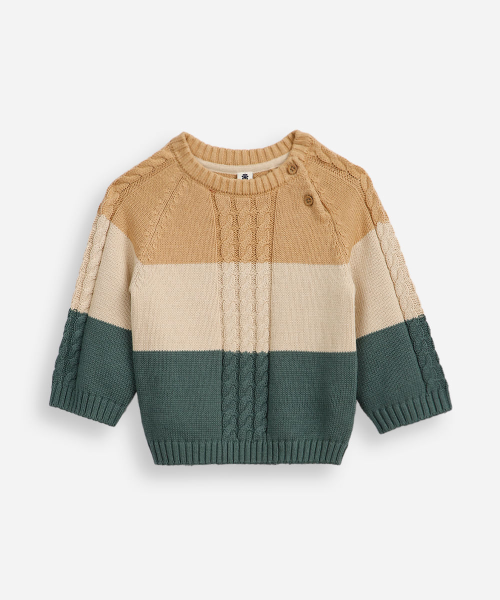 suéter de tricot infantil texturizado e listrado verde