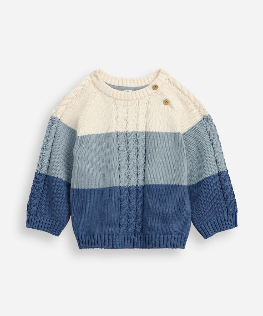 suéter de tricot infantil texturizado e listrado azul