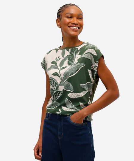 blusa feminina de viscose folhagens verde P blusa feminina de viscose folhagens verde P