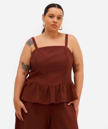 bata feminina de viscose decote quadrado plus size marrom GG1 bata feminina de viscose decote quadrado plus size marrom GG1