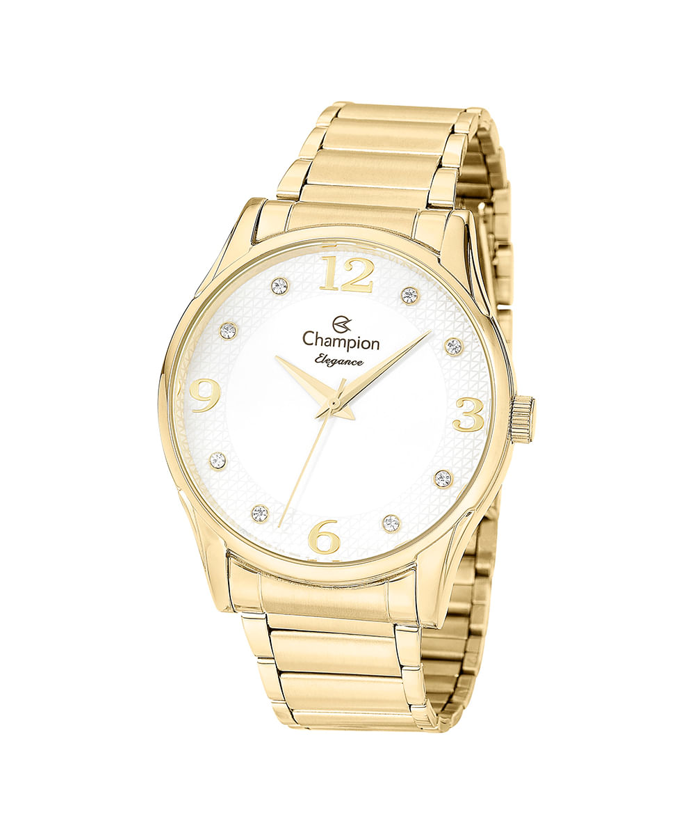 relógio analógico feminino champion cn26215w dourado
