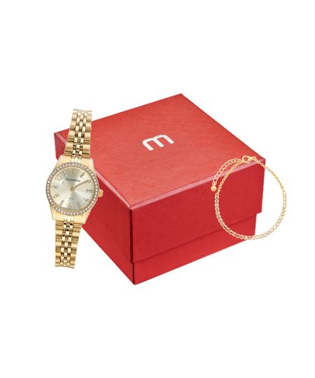 kit relógio feminino mondaine 32803lpmvde1kf analógico dourado UNICO