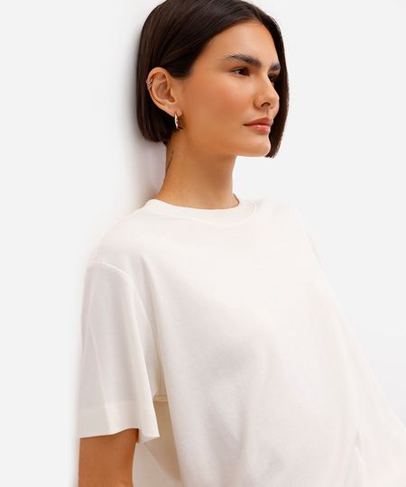 camiseta feminina de algodão peruano interlock básica off white GG camiseta feminina de algodão peruano interlock básica off white GG