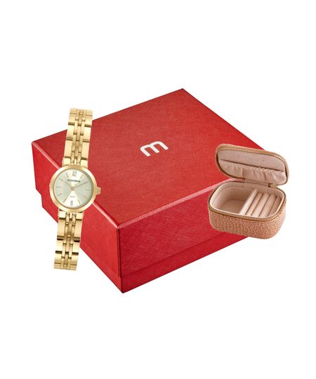 kit relógio feminino mondaine 32691lpmvde1ka analógico dourado UNICO