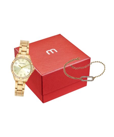 kit relógio feminino mondaine 32772lpmvde1kc analógico dourado UNICO