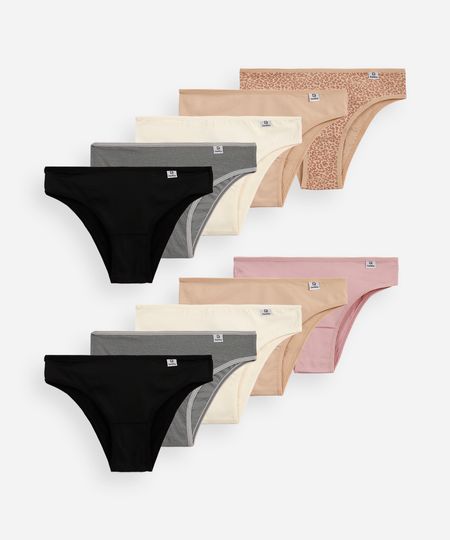 kit de 10 calcinhas femininas biquíni delrio colorido P