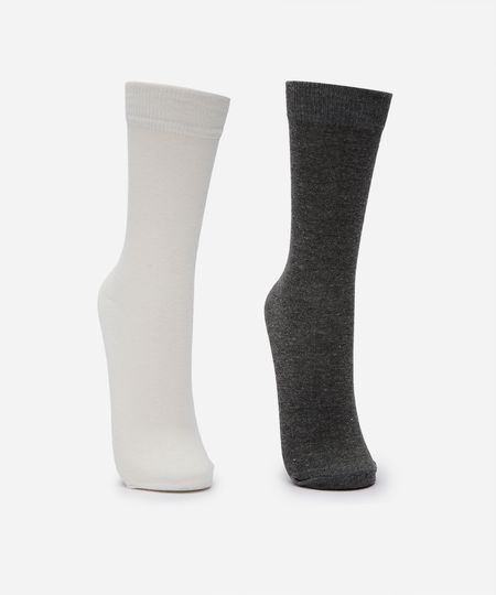 kit de 2 meias femininas cano alto canelada mindset colorida 34-39