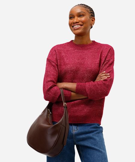 suéter feminino de tricot texturizado rosa PP