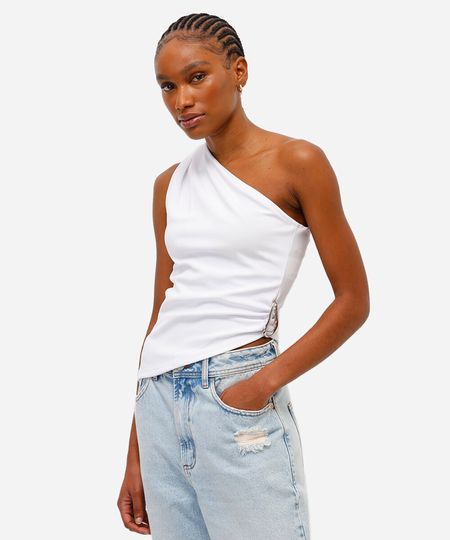 blusa ombro único feminina assimétrica branca G