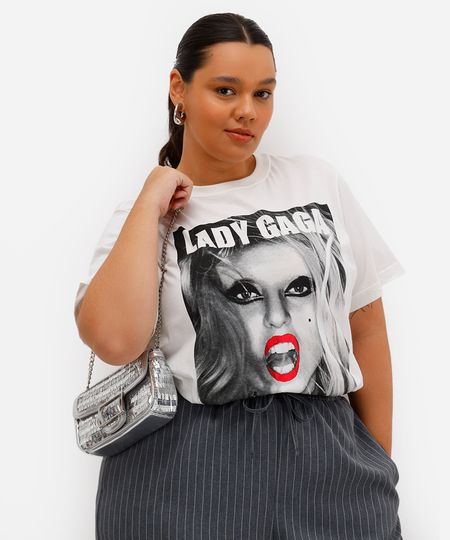 camiseta feminina de algodão lady gaga plus size off white GG3