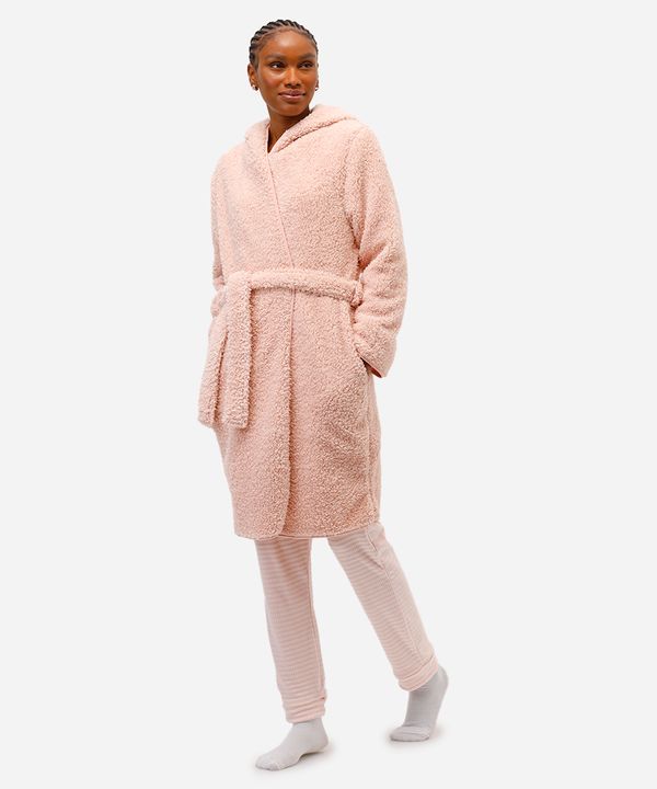 roupão feminino de sherpa com capuz rosa P