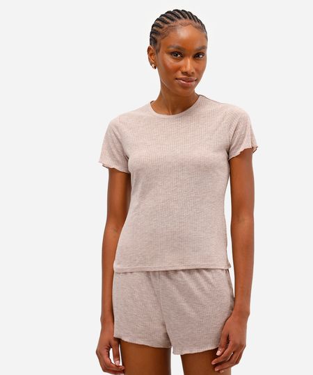 pijama short doll feminino canelado bege P