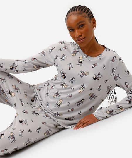 pijama longo feminino snoopy cinza M
